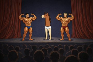 Centaur on stage with bodybuilders